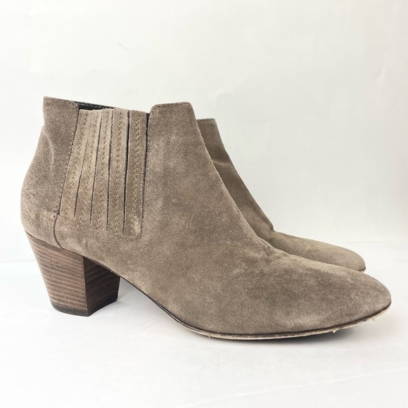 AQUATALIA taupe Nubuck Leather Stacked Block Heel Round Toe Anklw Booties Sz 10 - Picture 2 of 8